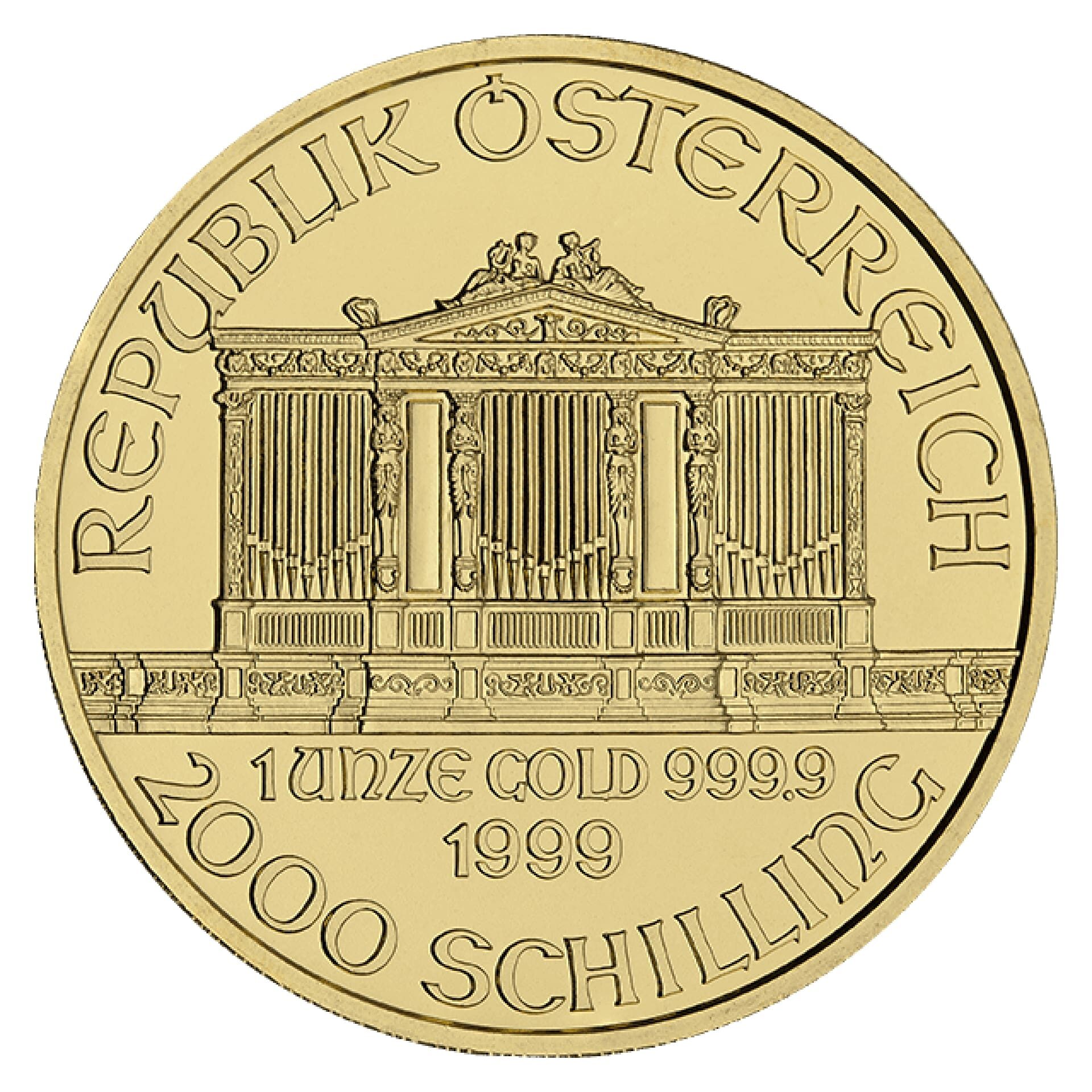 Obverse of 1 oz Austrian Gold Philharmonic coin