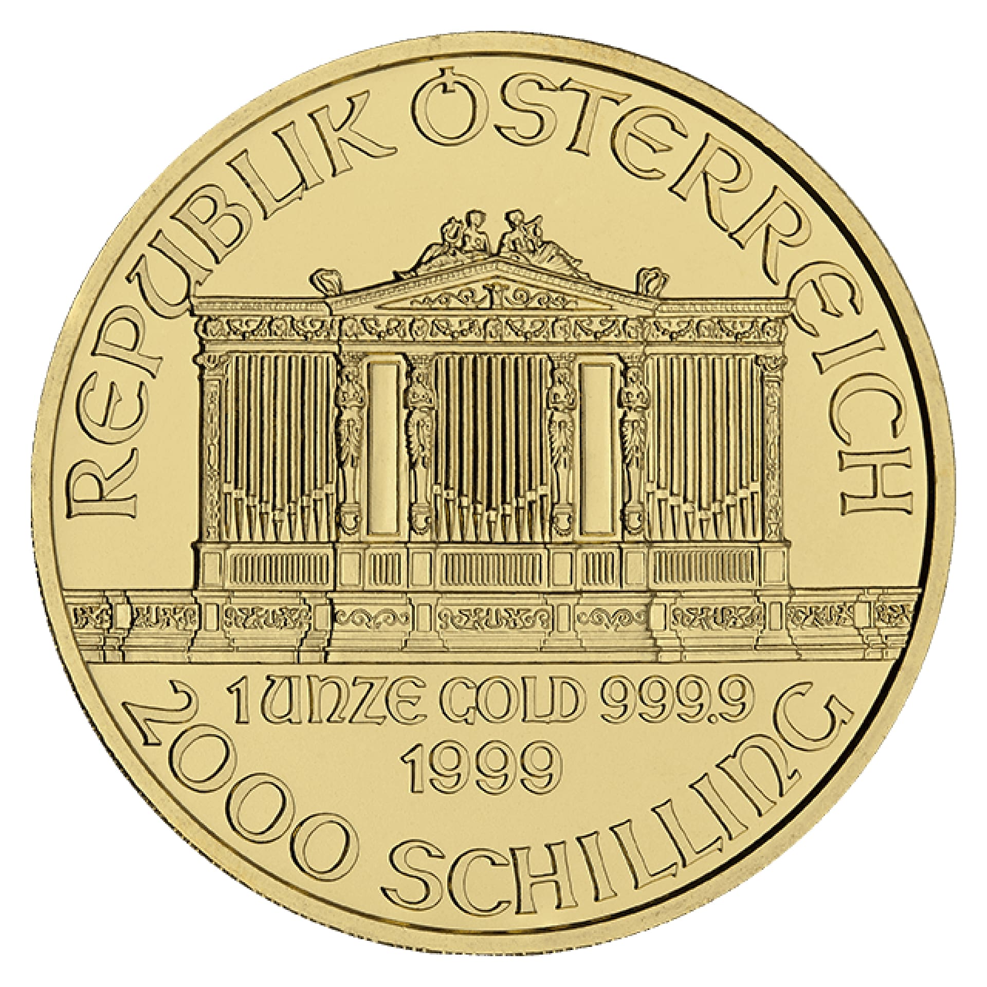 Obverse of 1 oz Austrian Gold Philharmonic coin