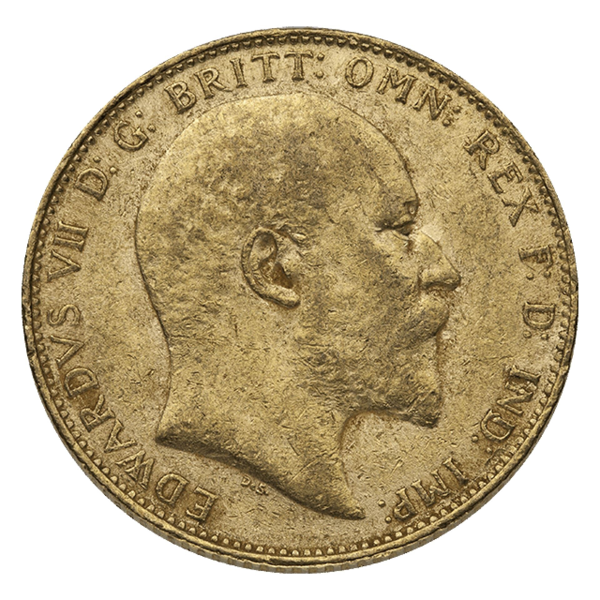 Obverse of British Gold Sovereign featuring King Edward VII or King George V