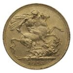 Reverse of British Gold Sovereign coin with St. George slaying dragon