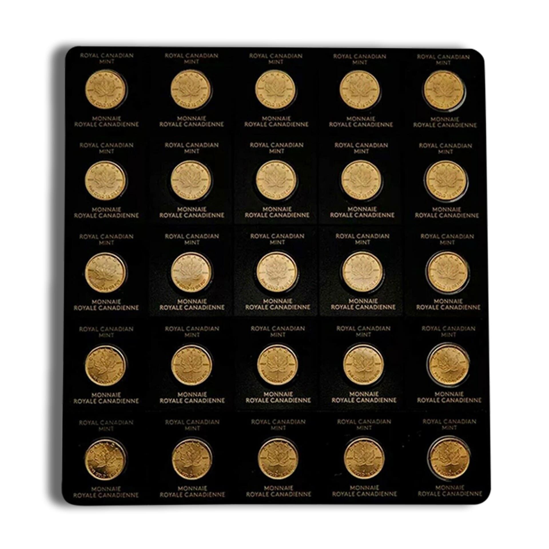 Canadian MapleGram 25 x 1 gram Gold Coins Reverse Unboxed – Varied Year