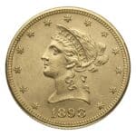 $10 Liberty Gold Eagle AU – obverse, About Uncirculated U.S. coin with Liberty head design