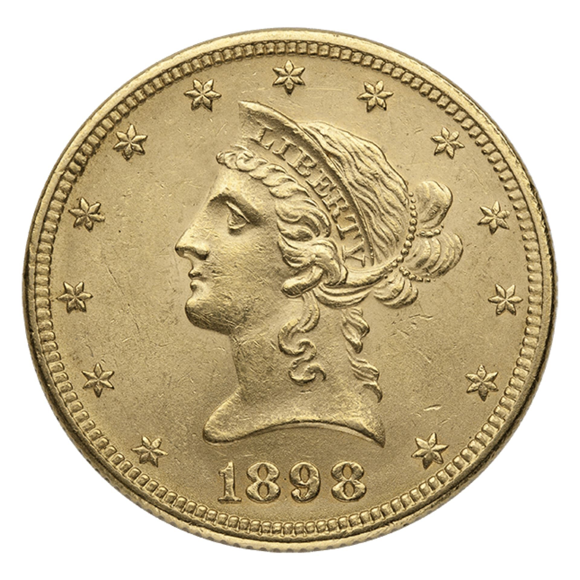 $10 Liberty Gold Eagle AU – obverse, About Uncirculated U.S. coin with Liberty head design