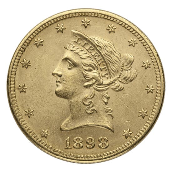 $10 Liberty Gold Eagle AU – obverse, About Uncirculated U.S. coin with Liberty head design