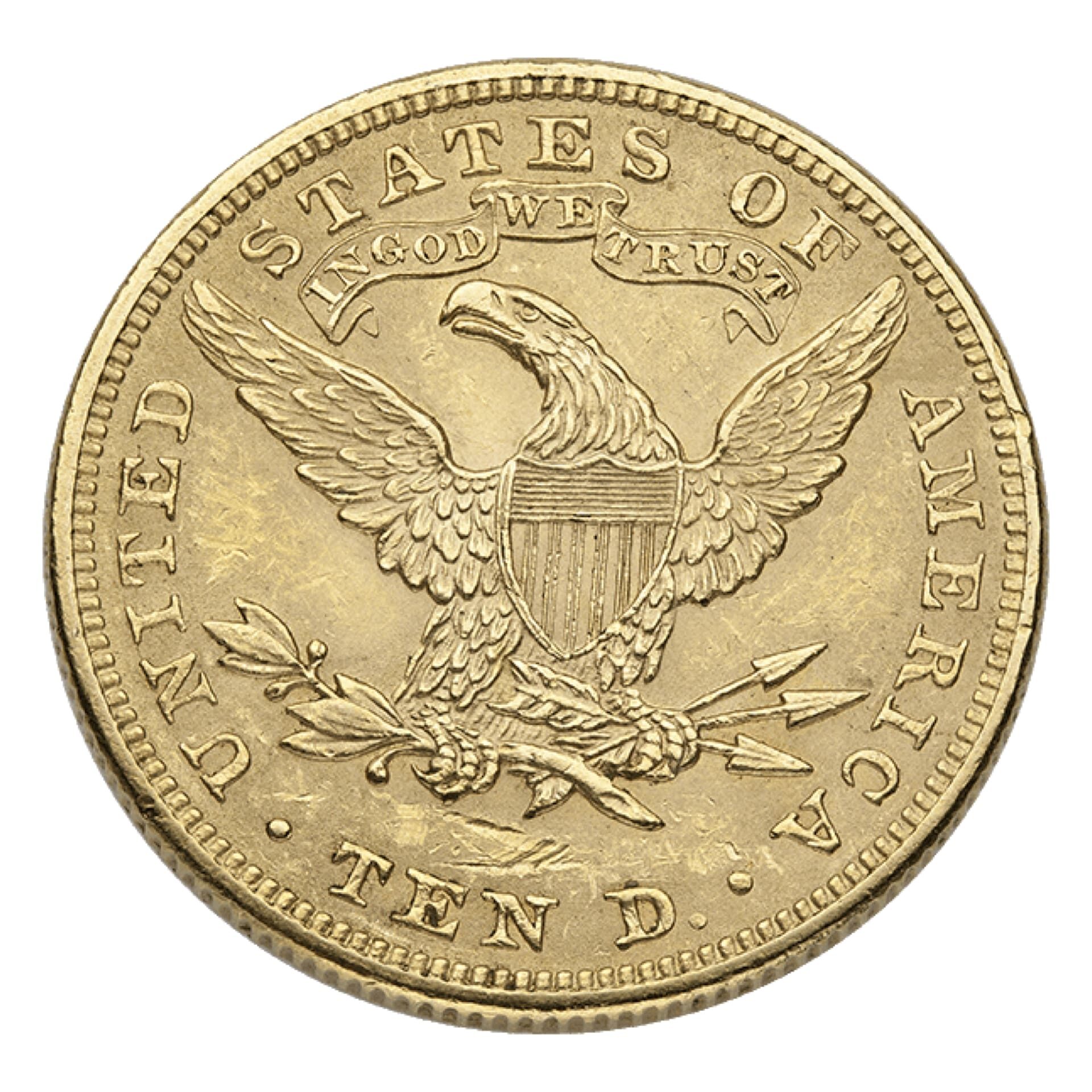 $10 Liberty Gold Eagle AU – reverse, About Uncirculated U.S. coin with eagle and shield design