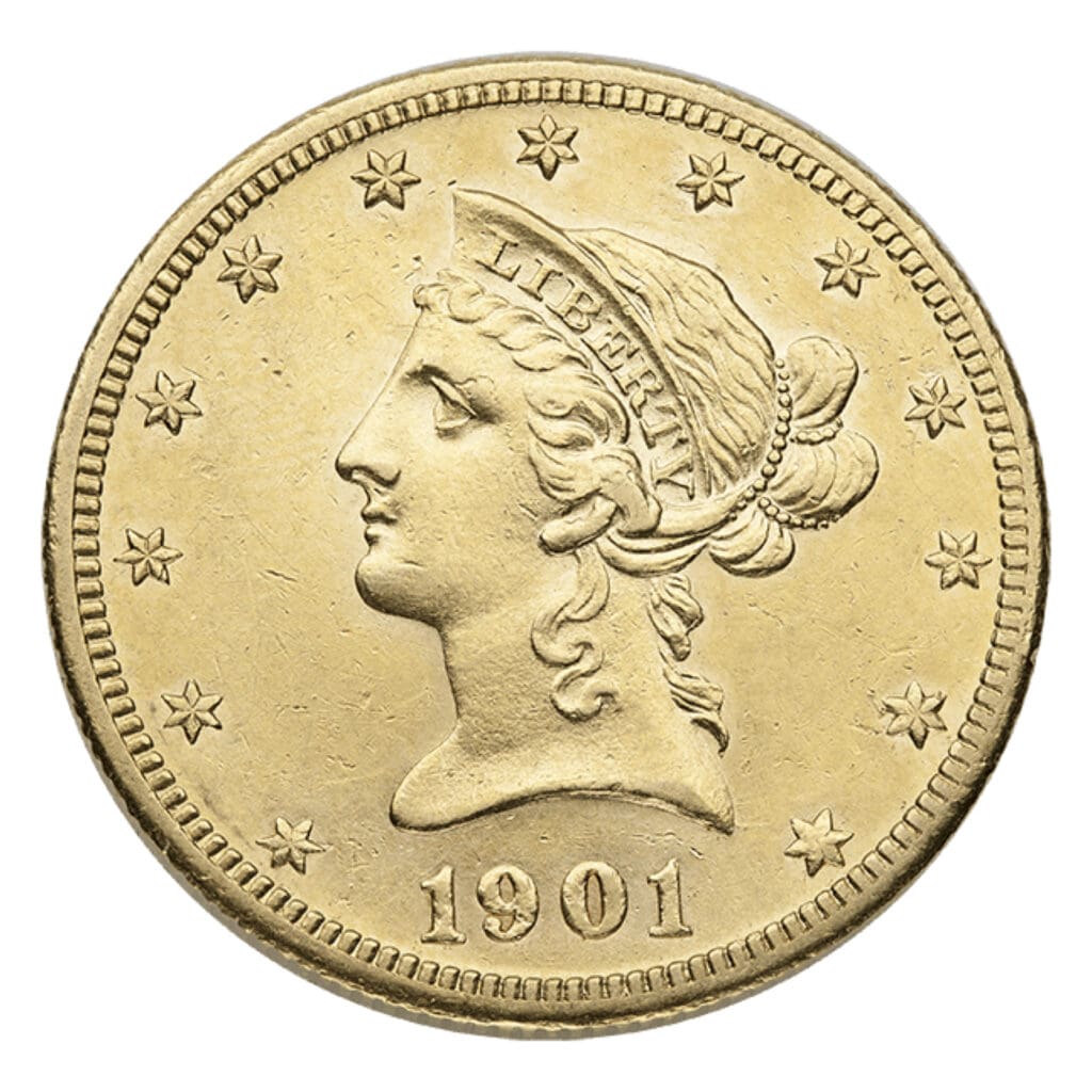 $10 Liberty Gold Eagle XF – obverse, Extra Fine U.S. coin with Liberty head design