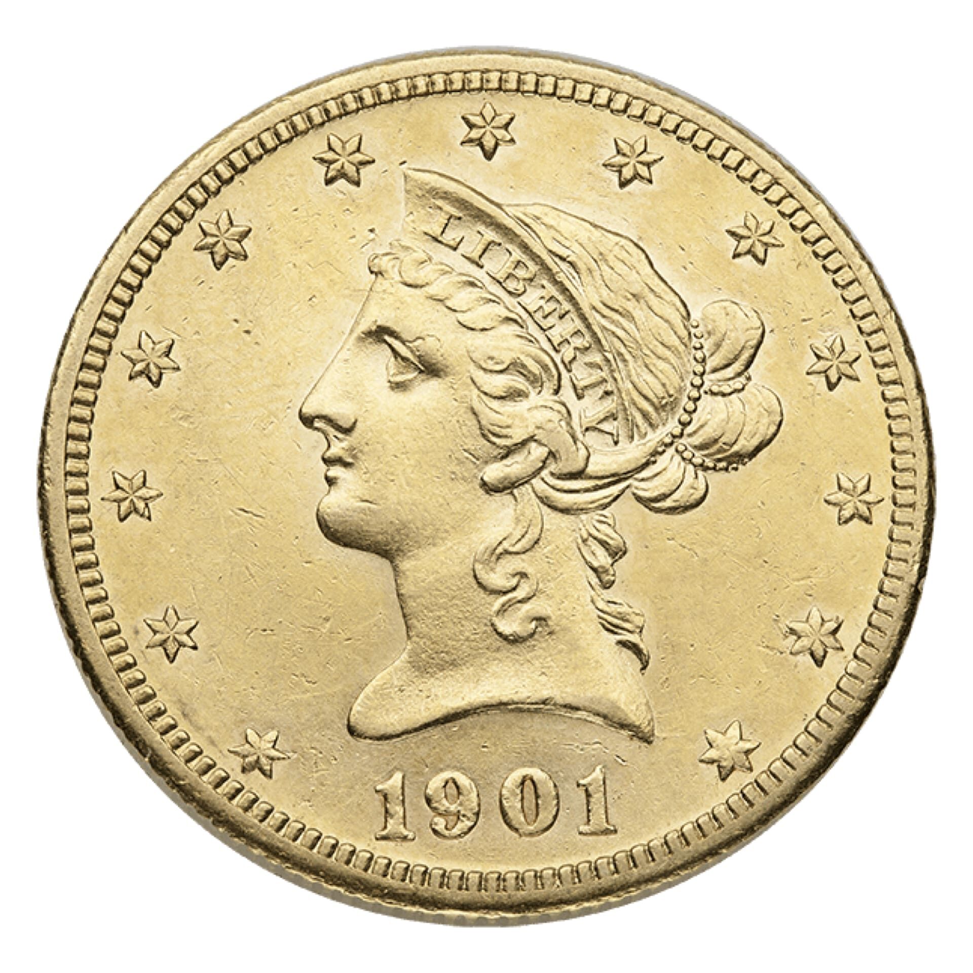 $10 Liberty Gold Eagle XF – obverse, Extra Fine U.S. coin with Liberty head design