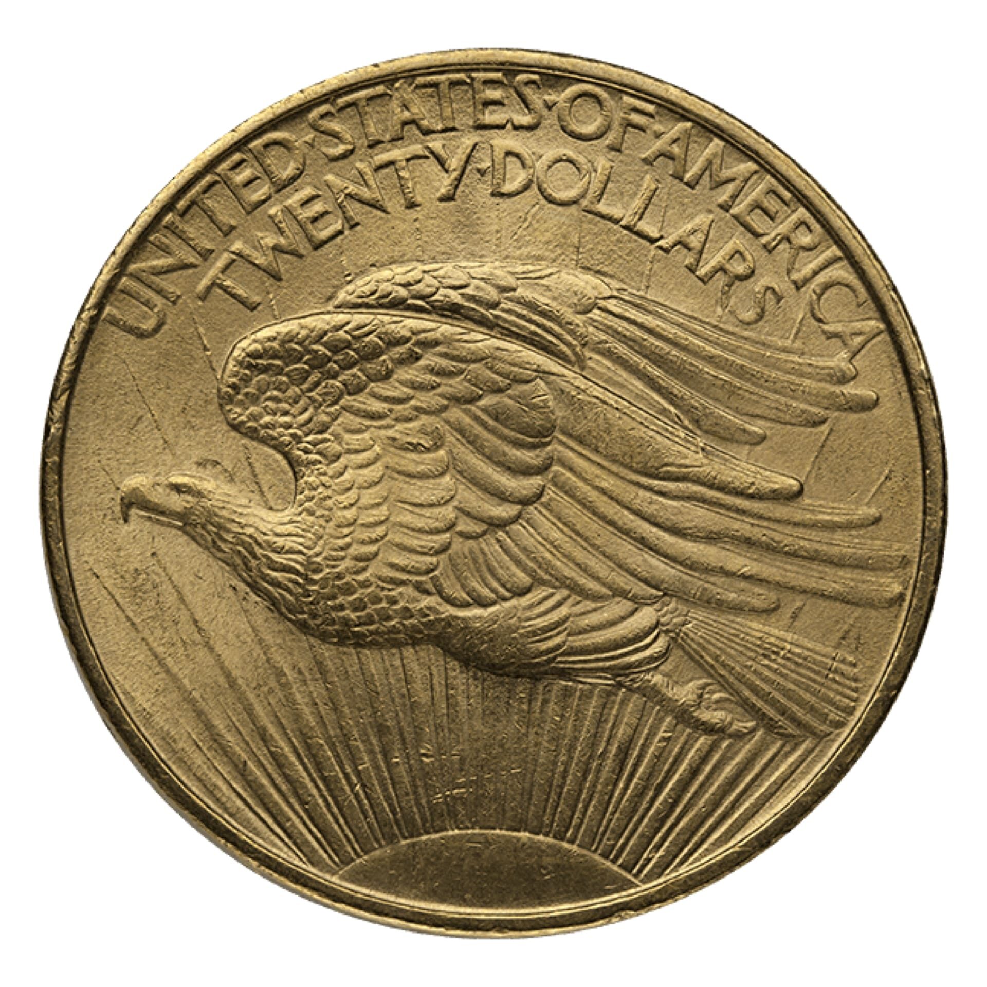 $20 St. Gaudens Double Eagle AU – reverse, About Uncirculated U.S. coin with flying eagle design