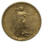 $20 St. Gaudens Double Eagle XF – obverse, Extra Fine U.S. gold coin with Liberty design