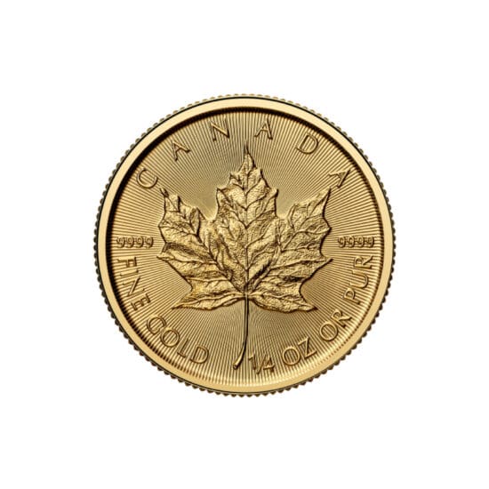 Reverse of 2025 Canadian Gold Maple Leaf 1/4 oz coin featuring maple leaf design