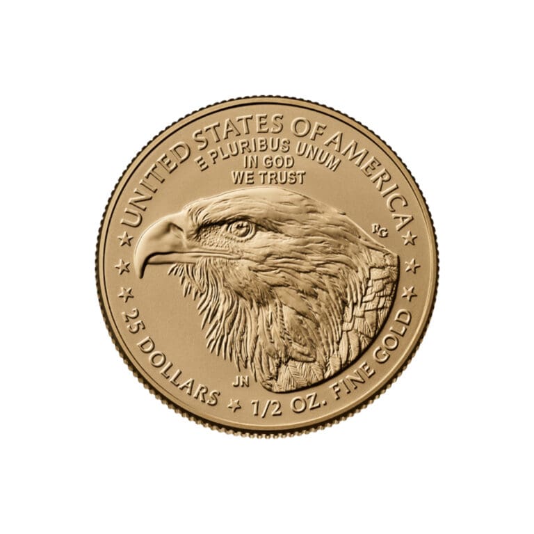 American Gold Eagle one half oz coin reverse with bald eagle portrait
