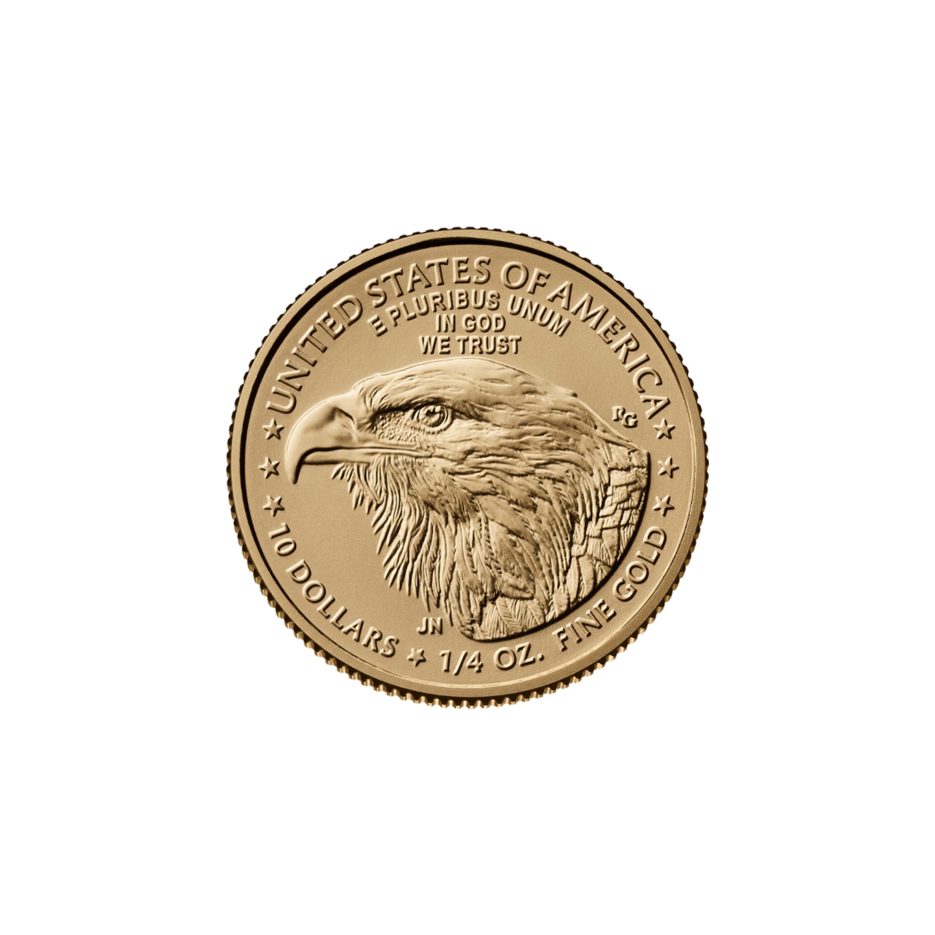 American Gold Eagle one quarter oz coin reverse with bald eagle portrait