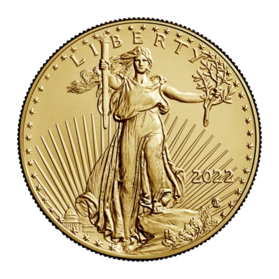 Obverse of American Gold Eagle coin featuring Lady Liberty