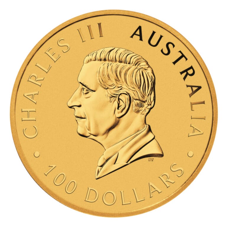 Australian Gold Kangaroo one oz coin reverse with King Charles III portrait