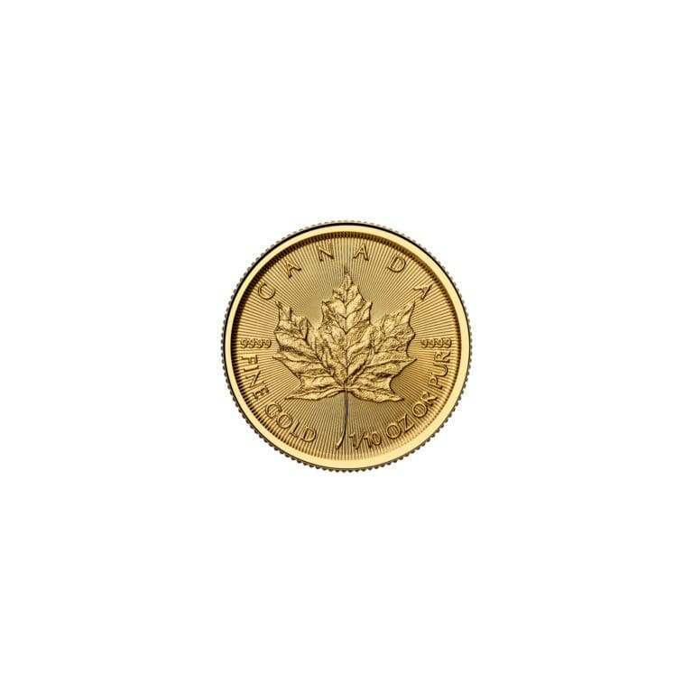 Canadian Gold Maple Leaf one tenth oz coin reverse with maple leaf design