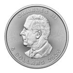 Obverse of 2025 Canadian Silver Maple Leaf coin featuring King Charles III