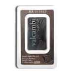 Reverse of 100 gram platinum bar from Valcambi