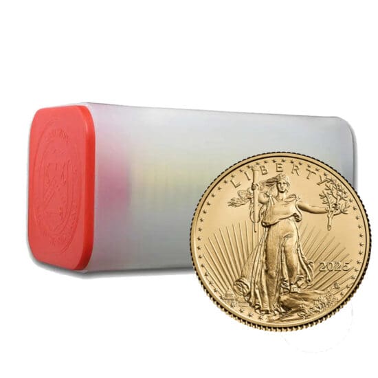 2025 American Gold Eagle tube of 20 coins – 1 oz each, BU, .9167 fine gold, U.S. Mint