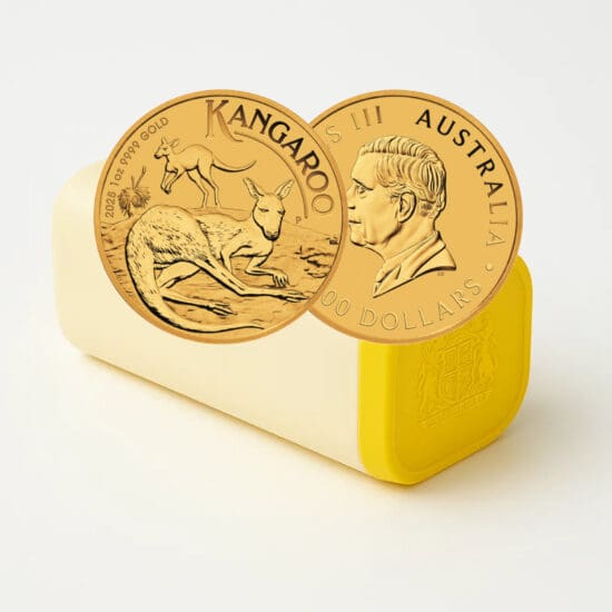 Tube of 2025 1 oz Australian Gold Kangaroo coins