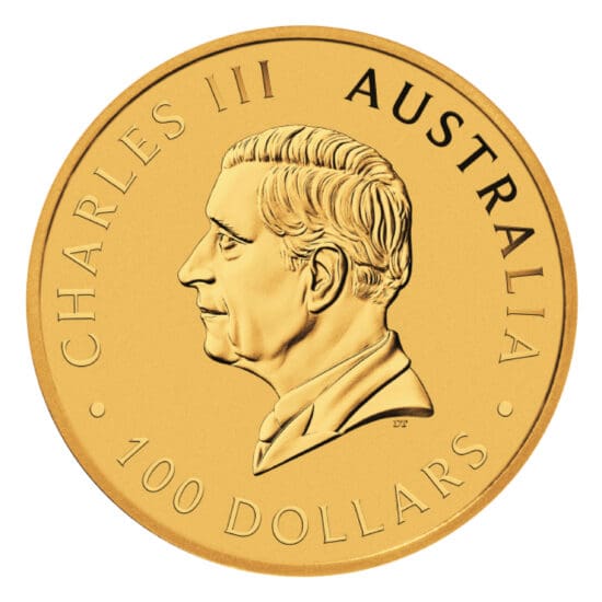 Australian Gold Kangaroo one oz coin reverse with King Charles III portrait
