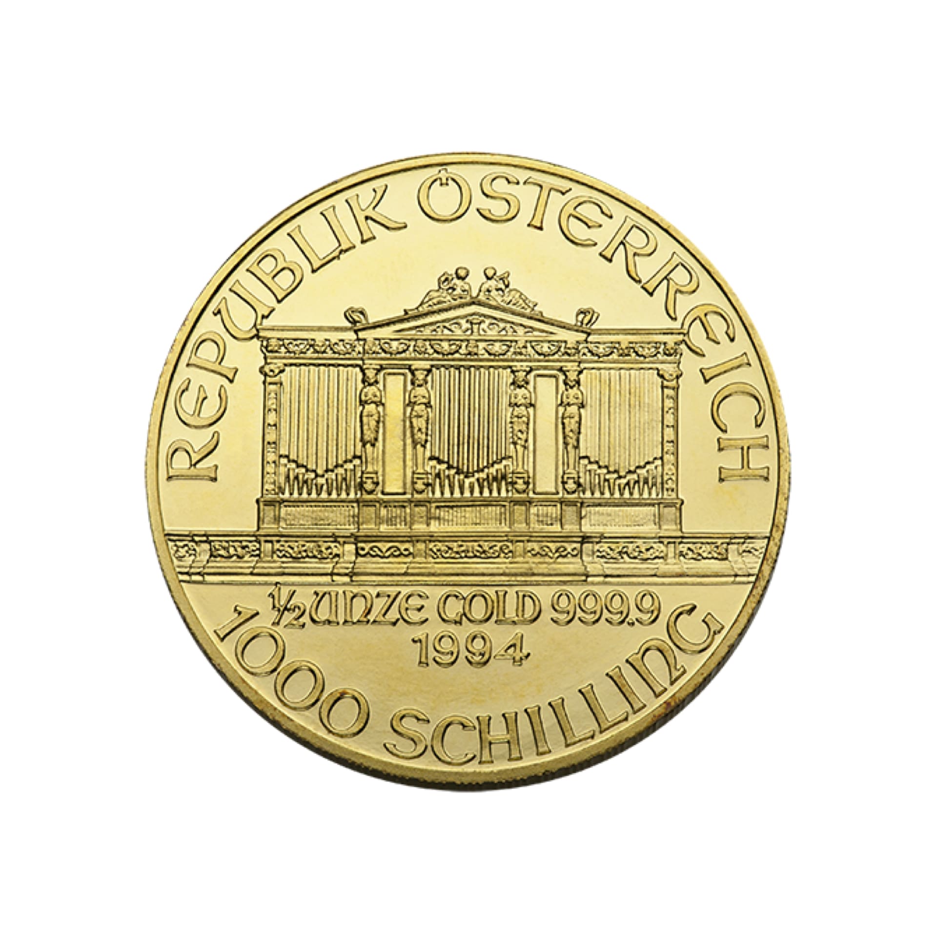 Obverse of 1/2 oz Austrian Gold Philharmonic coin
