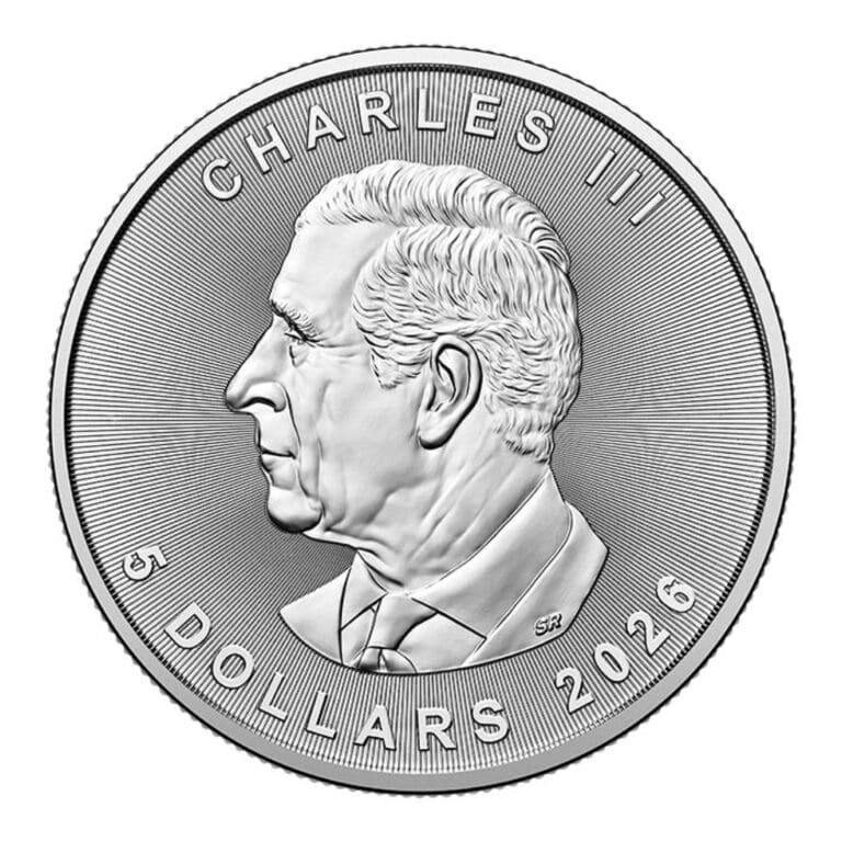 Canadian Silver Maple Leaf one ounce silver coin obverse with King Charles III portrait dated 2026