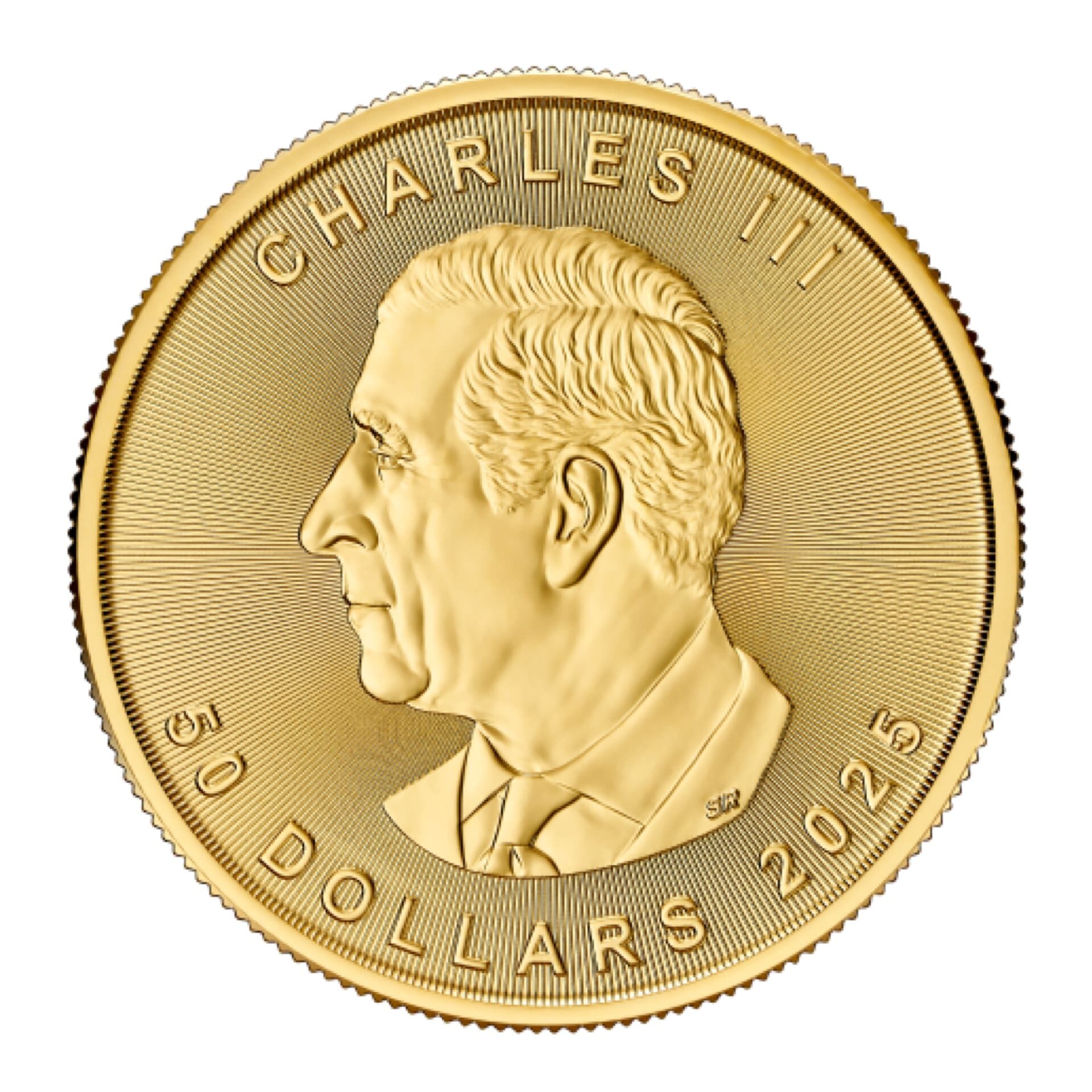 Obverse of 2025 Canadian Gold Maple Leaf 1 oz coin featuring King Charles III