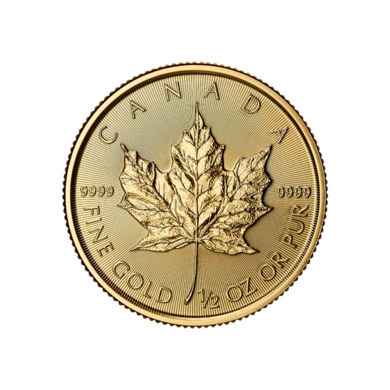 Canadian Gold Maple Leaf one half oz coin reverse with maple leaf design