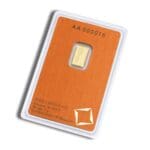 1 Gram Valcambi Suisse Gold Bar – reverse view in assay card, serialized