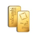 1 Gram Valcambi Suisse Gold Bar – obverse and reverse side by side, .9999 fine gold