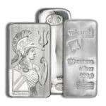 Group of 100 oz silver bars from various refiners