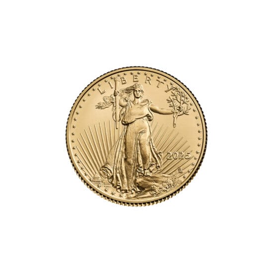 2025 1-10 oz American Gold Eagle 1-10 oz coin – .9167 fine gold, Obverse, U.S. Mint
