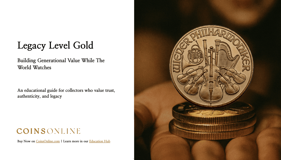 Legacy Gold guide cover showing Philharmonic coin and tagline on generational value