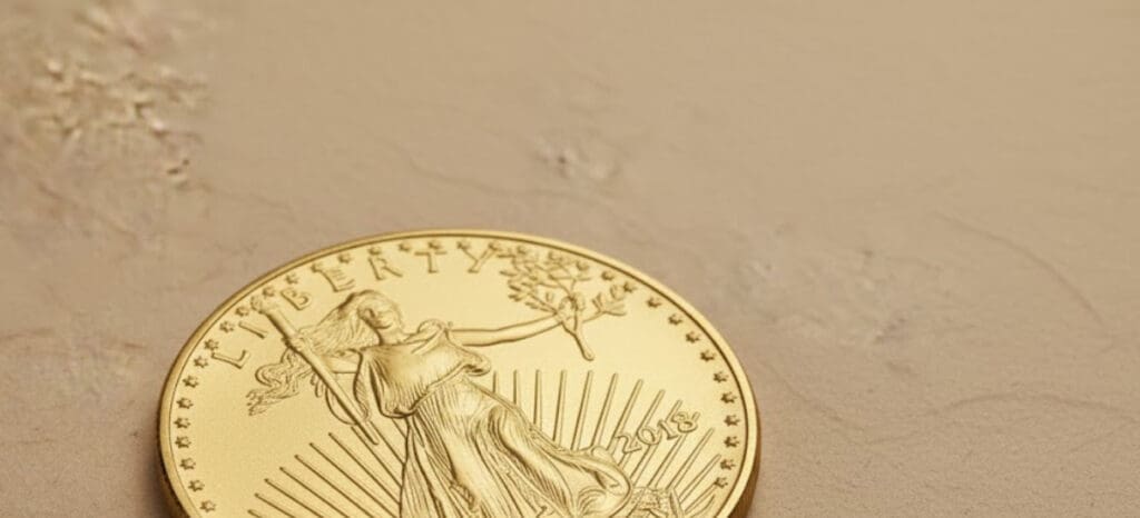 American Gold Eagle Coin Macro Close-Up Gold Eagle on Paper