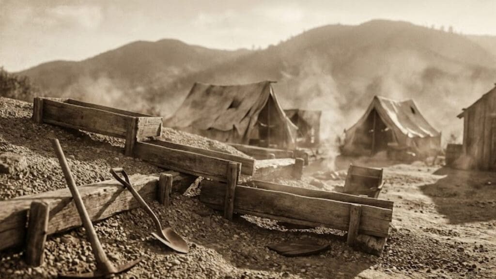 San Francisco Gold Rush Sepia ImageVintage sepia California Gold Rush landscape for the California precious metal sales tax guide