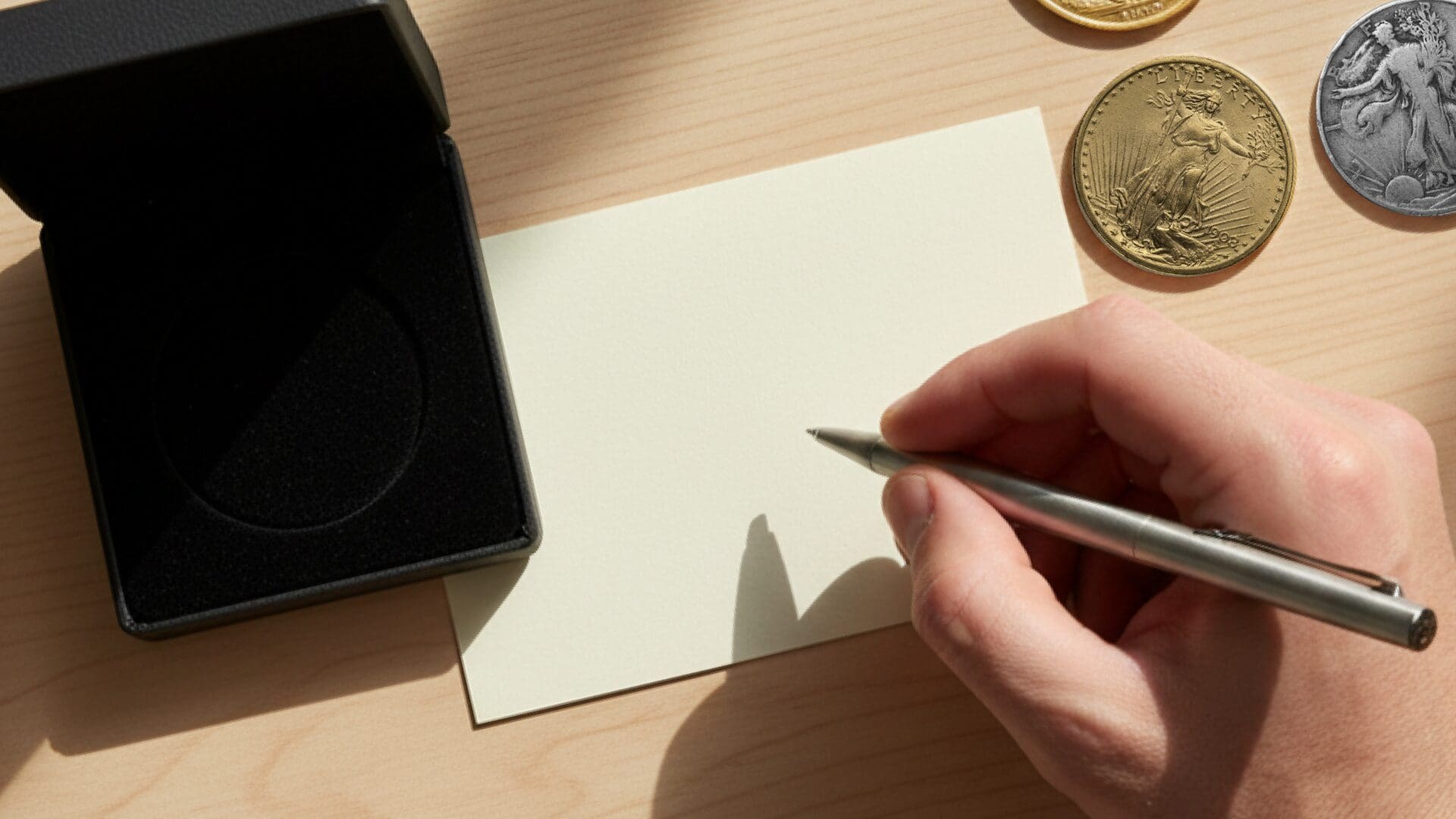 silver and gold coins stacked with maple leaves and warm autumn light