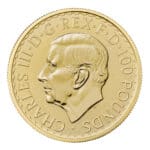 British Gold Britannia coin obverse featuring King Charles III