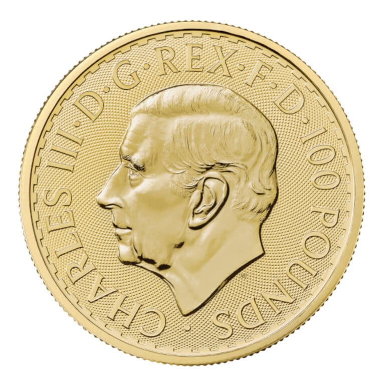 British Gold Britannia coin obverse featuring King Charles III