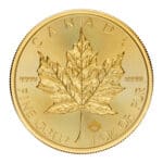 Canadian Gold Maple Leaf 1 oz coin – reverse side with iconic maple leaf