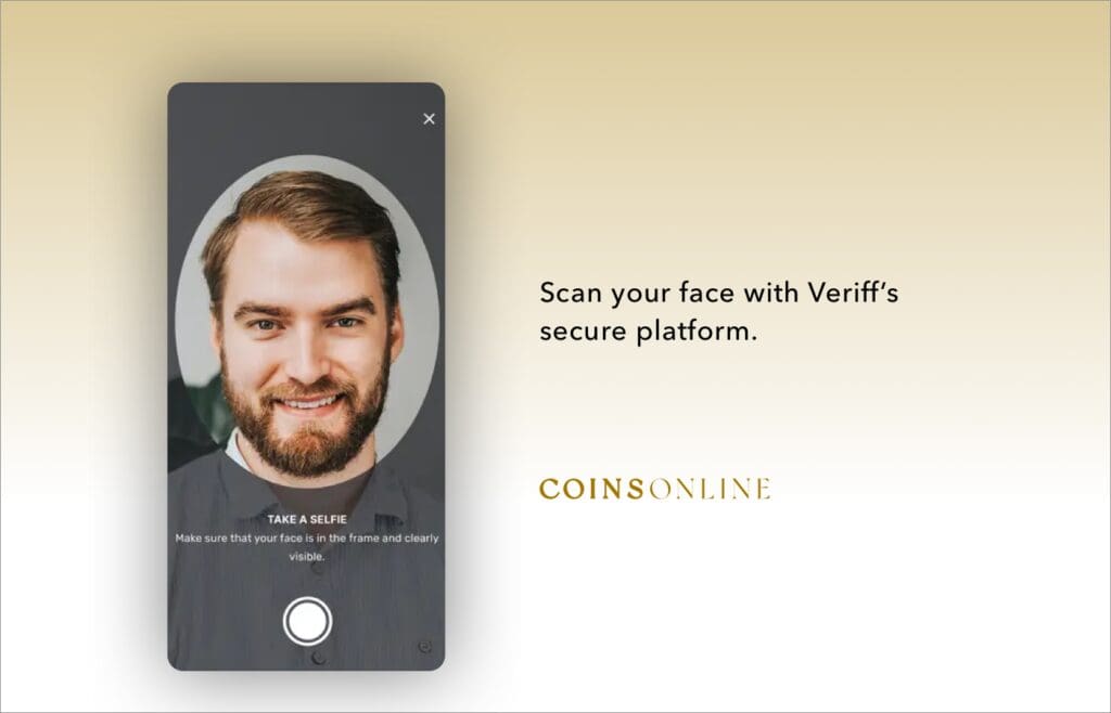 Getting verified with Veriff by completing a secure facial scan to confirm identity for Coins Online access