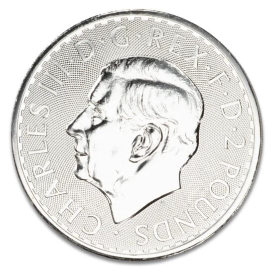 2026 British Silver Britannia 1 oz coin obverse with King Charles III portrait and 2 pounds denomination