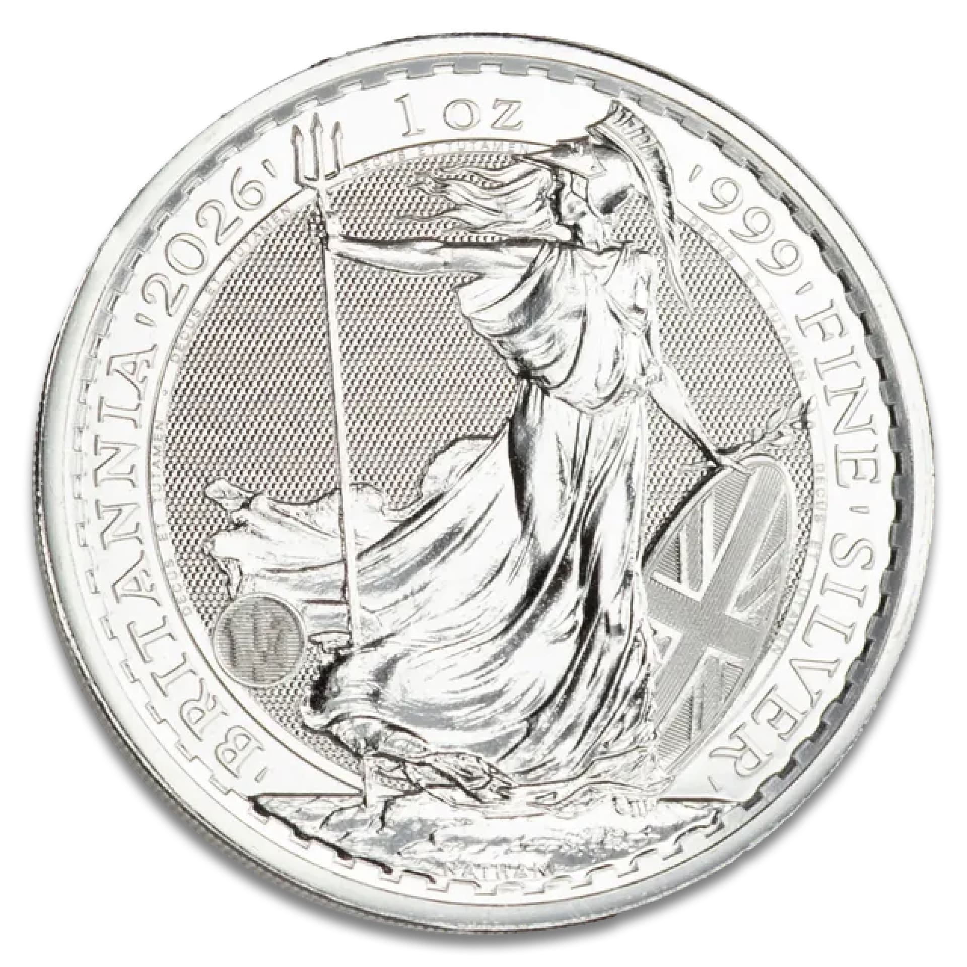 2026 British Silver Britannia 1 oz coin reverse showing Britannia with trident and shield 999 fine silver