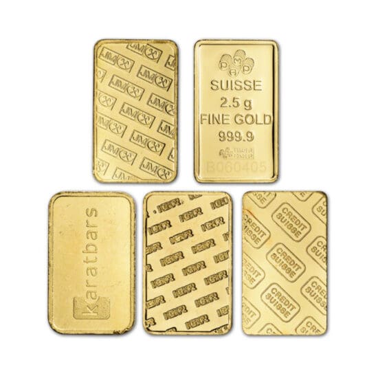 2.5 Gram Gold Bar reverse side showing serial number, and mint markings