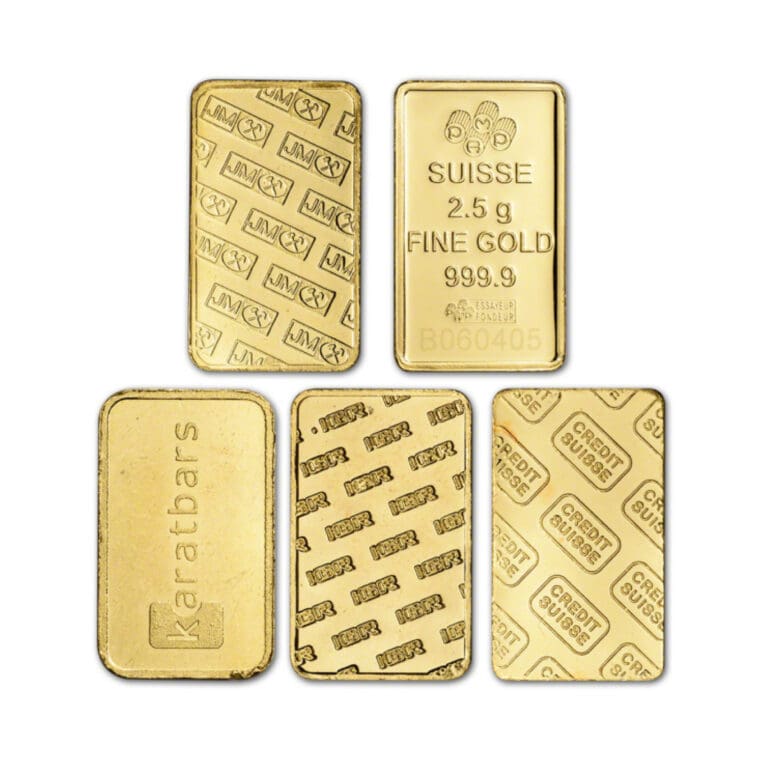 2.5 Gram Gold Bar reverse side showing serial number, and mint markings
